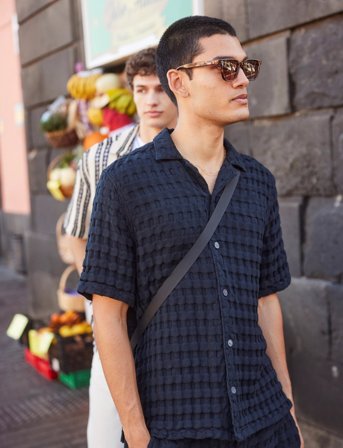 ONLY & SONS Onsbraddock Reg Ss Resort Waffle Shirt - Black - XL