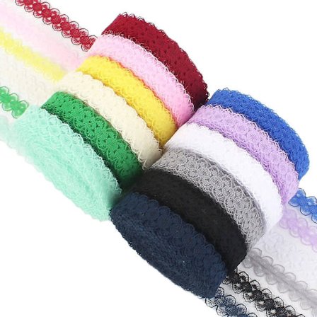 12 Ruller Blonder Trim 1,5 cm Stof Blonder Bånd Assorterede Farver