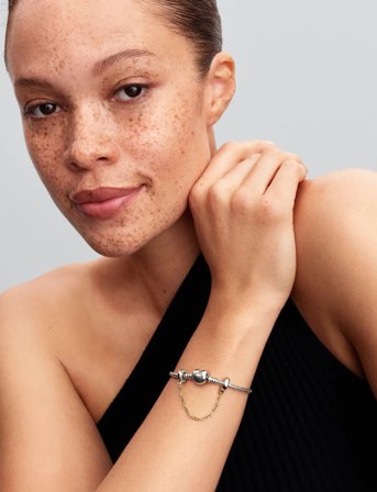 Pandora Sterling Silver And 14K Gold-Plated Safety Chain - Gold - ONE SIZE