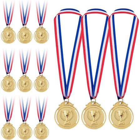 12 stk. Medaljer (Guld), Metalmedalje med Gravering Trofæer Patte