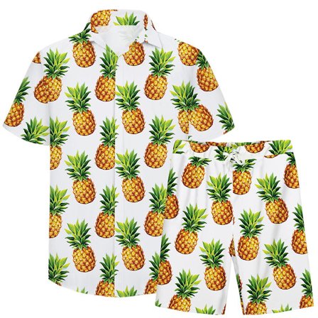 Allthemen Herre 2-delt Sommer Ananas Trykt Strandskjorte & Shorts