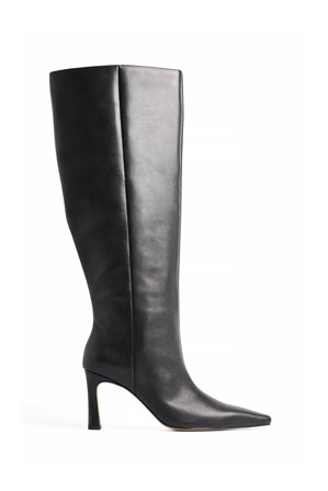 NA-KD - Slim Toe Leather Knee High Boots - Boots - Svart - EU 37
