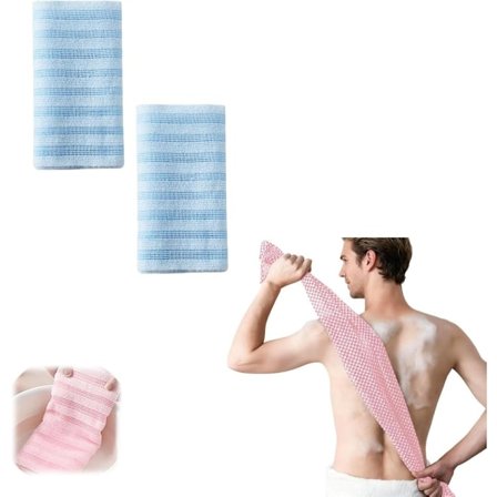 Exfolierande handduksset för duschen | 2-pack långa tvättlappar för kroppsskrubbning och massage | Kompatibel med alla märken (blå)
