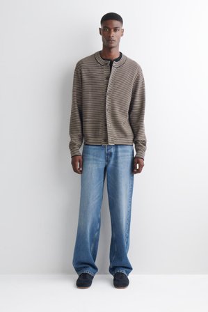 COS Men's Cardigan In Lana Merino A Righe in Beige