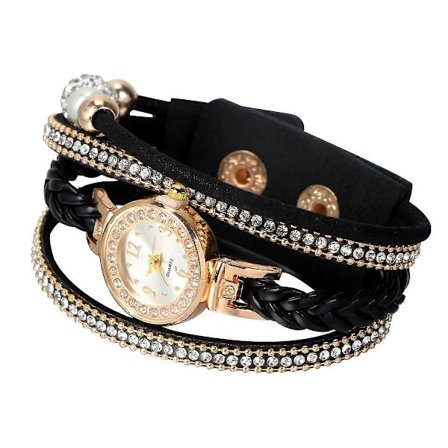 Rhinestone Dameur Flettet Armbåndsur Mode Quartz Ur Armbåndskæde
