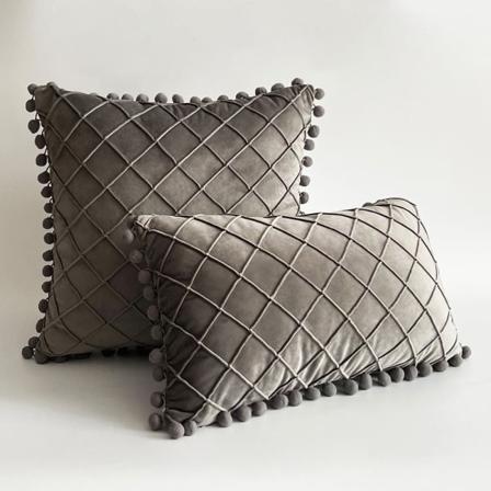 Ensfarget fløyel Rhombus Plysj Ball Dusk Sofa Putetrekk Gray 45*45cm