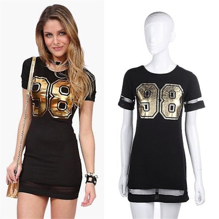 Sommer T-skjorte for kvinner, kort ermet, 98 trykt kjole