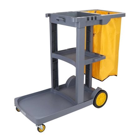 Rengjøringsvogn med 3 hyller og avfallspose - 94,6 liter