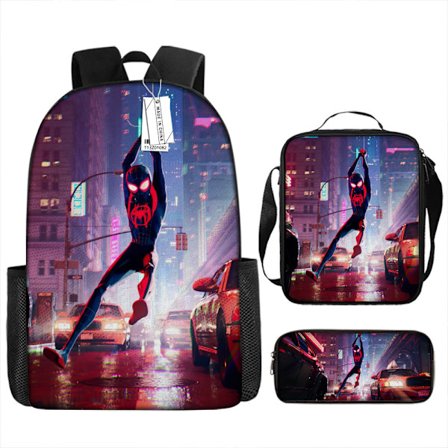 Spider-Man -reppu, koulukassit, kynäkotelo ja lounaskassi, kolmen osan setti