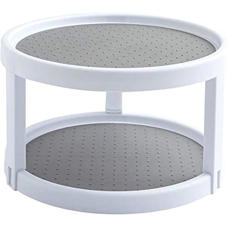 2-lags roterende oppbevaringshylle for kjøkkenskap, Lazy Susan-oppbevaringshylle med 360° rotasjon, sklisikker roterende krydderhylle for 