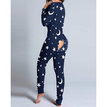 Sexy pyjamas for kvinner julepyjamas nyttårs jumpsuit nattøy knepping foran bak rumpe åpen rumpe klaff jumpsuit juleprint loungewear