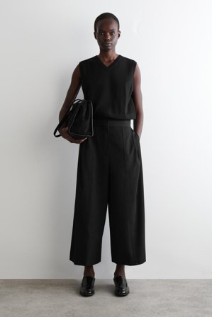 COS Women's Pleated Merino Wool Blend Culottes in Black