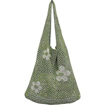 Hæklede håndtasker til damer, sommerstrand vævede tasker boho strikkede skuldertasker blomster shopping rejser afslappede punge til festivaler