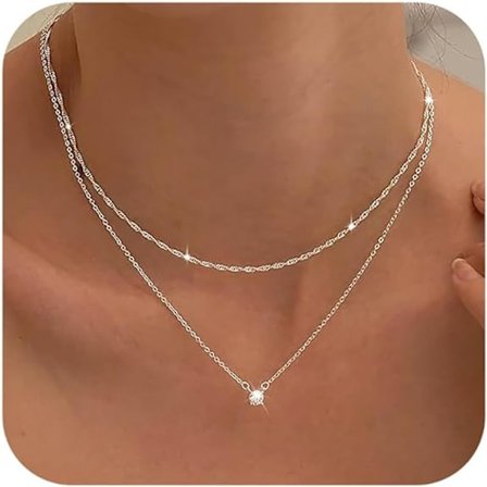 Diamanthalskjeder for kvinner, delikat S925 sterlingsølv/ 14K gull choker halskjede enkelt sølv CZ smykke halskjeder for kvinner