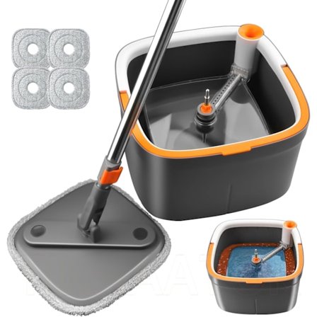 Roterande mopp och hinkset med 4 utbytbara mikrofibermoppdynor