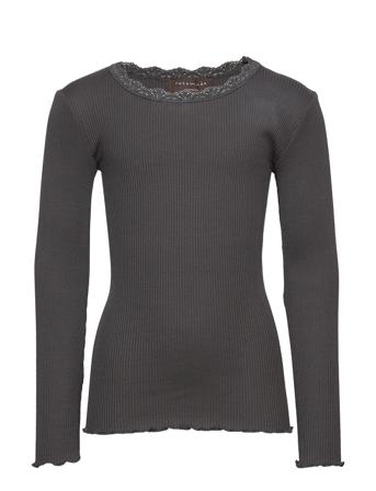 Silk T-Shirt W/ Lace Langærmet T-shirt Grå Rosemunde Kids