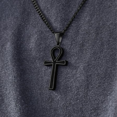 Collana Nera con Pendente Ankh per uomini - Collane in acciaio
