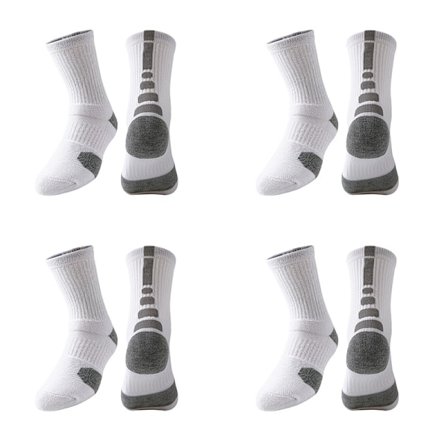 Sportsokker, herre basketsokker, praktiske trening fortykkede håndklebunn mellomlange sokker (4 par hvite og grå)