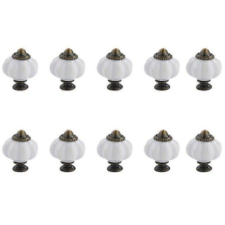 10 st Vita Pumpaknoppar, Vintage Keramiska Skåpknoppar, Byråknoppar Lådknappar Dörrknoppar Lådhandtag Byråhandtag med Montering SRZ