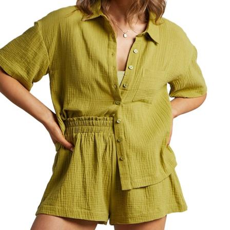 Sportswear Halv Ermet Knapp Opp Skjorte Høy Midje Shorts Sett