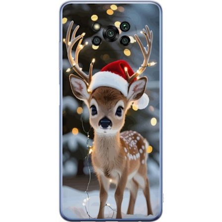 Xiaomi Poco X3 Pro Läpinäkyvä kuori Söpö poro jossa on joulupukin hattu ja valosarja jouluinen söpö talvinen juhla luminen kawaii loma kodikas