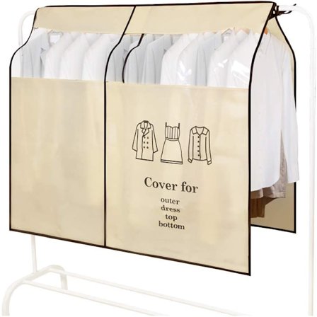 Klær Deksel Transparent Vindu Støvtett Klær Deksel Universal Klær Stativ Beskytter Klær Deksel for Skjorter Dresser Frakker Klær (90x110 cm, Beige)