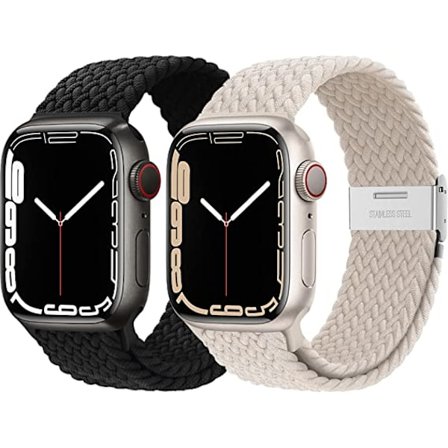 Todelt elastisk vevd rem (svart og beige, uten klokker