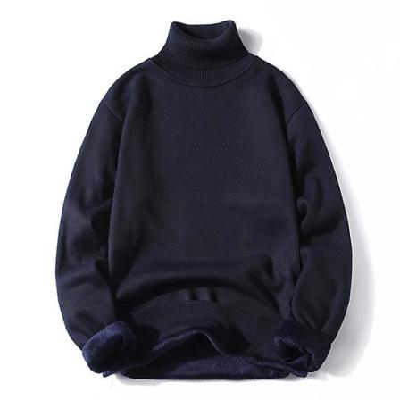 Vinter fleece tröja herr herr 2022 Ny casual Tjock tröja manligt märke Höst kashmir o-ringad herr toppar Dark Blue turtleneck 3XL (81-90KG)