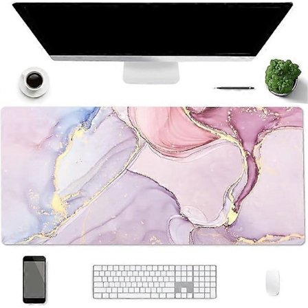 Pöytäalusta, AiPsekocy PU-nahkainen kaksipuolinen pöytäalusta, 80 x 30 x 0,2 cm pöytäalusta, vedenpitävä hiirimatto - vaaleanpunainen marmori