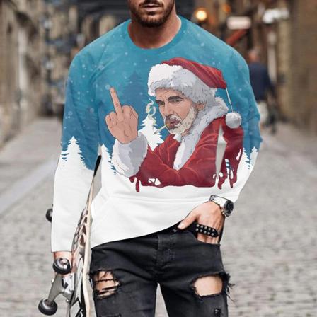 Herr Långärmad Färgblockblus Santa Claus Print Basic Tee