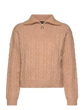 Cable-Knit Zip-Neck Sweater Beige Mango