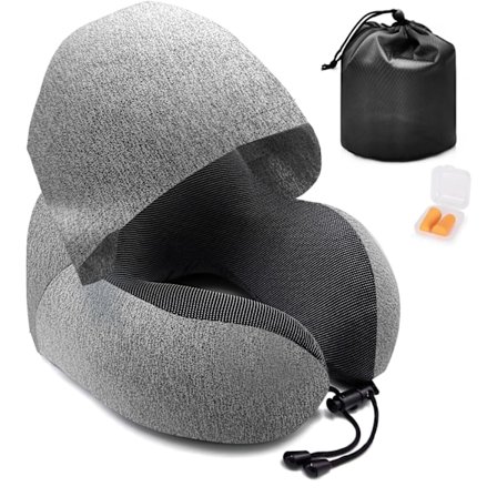 Memory foam reise-pute med hette, komfortabel nakkepute med hette