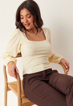 BUBBLEROOM-Square Neck Balloon Sleeve Top-M