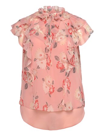 Lauren Women Floral Ruffle-Trim Georgette Blouse - Pink - 54-56