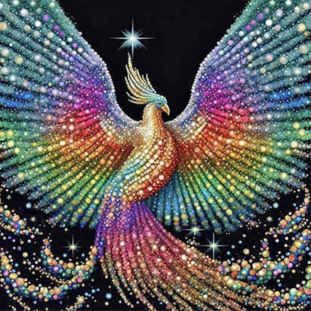 12x12 tommer 5D Føniks Diamantmalingssett for Voksne, Ildføniks Full Drill Rund Diamant Korssting Fargerik Maling etter Nummer Rhinestone Broderi