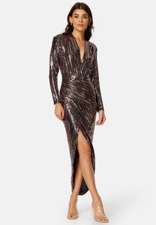John Zack Sequin Rouch Maxi Dress Bronze B Klær