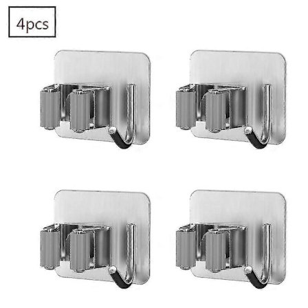 Mopphållare Rostfritt Stål Självhäftande Väggmonterad Kvast Redskapshållare Med Ho