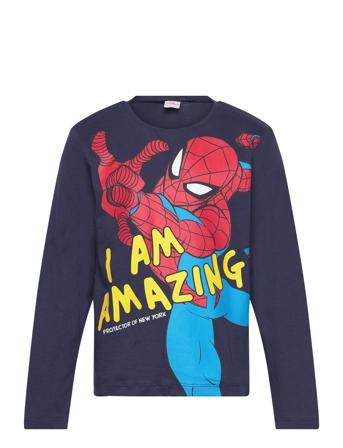 T-Shirt T-shirts Long-sleeved T-shirts Marineblå Spider-man*Betinget Tilbud