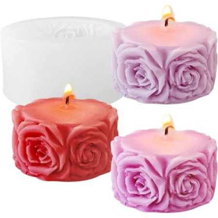 2 stk. Rose Blomst Søjle Lysforme Valentinsdag Cylinder Resin Støbeform til Lysfremstilling Resin Støbning Silikoneform til DIY Lysfremstilling P