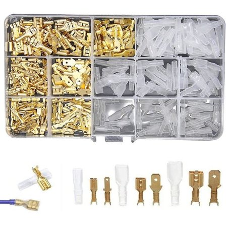 Mand/Kvinde Spade Stikkontakt Elektrisk Tråd Krympe Terminalblok Mand/Kvinde Flad Stikkontakt med Isolerende Ærme til Elektrisk Tråd Krympe, Guld