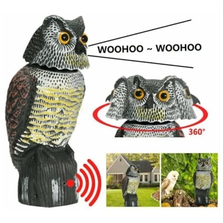 Realistisk fugleskremsel roterende hode lyd Ugle Prowler Lokkedue Avskrekkende Skadedyrbekjempelse Fugleskremsel Hage Gård Bevegelig..