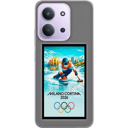Kompatibelt Mobildeksel til Xiaomi Redmi 15C Ishockeyillustrasjon med spillere i bevegelse på isen, Milano Cortina 2026, Milan-landemerker og olympisk