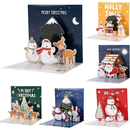 6 joulukorttia 3D joulukortteja käsintehtyjä joulukortteja, joulukortteja