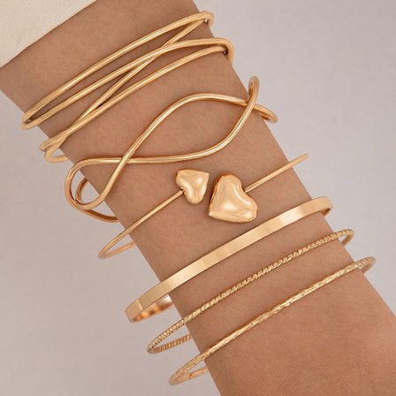 23493-Gyllen Mote Dame Vintage Personlig Overdrevet Bredt Ansikt Armbånd Sett Gull Glanset Uregelmessig Armbånd Armbånd 6 stk Sett