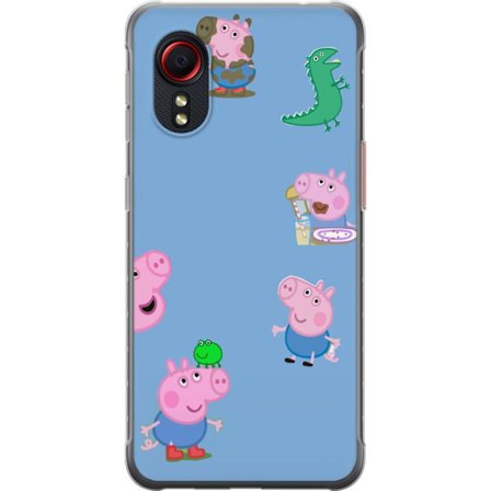 Kompatibelt Mobildeksel til Samsung Galaxy Xcover 5 Peppa Pig ansiktsmønster på lys blå bakgrunn, gjentatt leken barndommotiv med Greta Gris