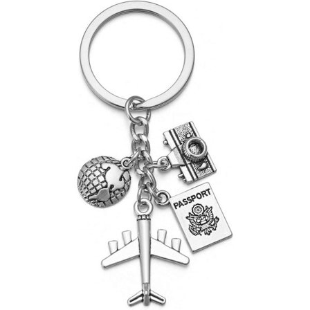 Nøkkelring Sølv Fly/Pass/Kamera/Jordklode/Reise Charm Nøkkelring