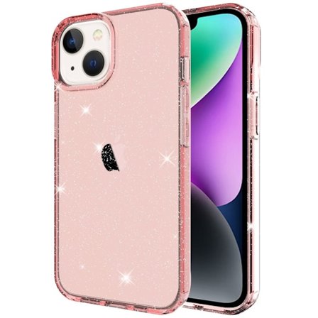 iPhone 14 Glitter Powder Skal - Transparent Pink