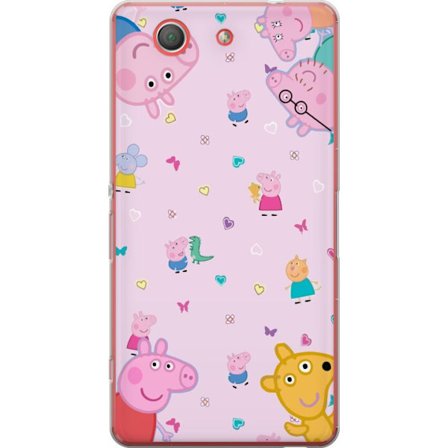 Kompatibelt Mobildeksel til Sony Xperia Z3 Compact Peppa Gris med en baby i armene, mamma gris motiv i fargerik og myk barneillustrasjon med hjerter