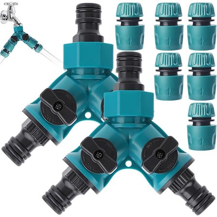 Y-formet fordeler med stengeventil og 6 vannrørkoblinger - Y-stykke tappesplitter - tappesplitter for hagebruk, blomsterdyrking