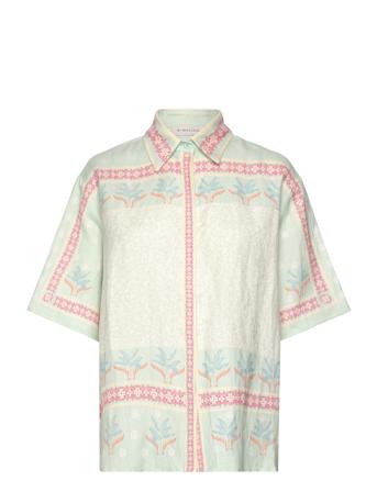 Liv Printed Linen Short Sleeve Shirt Kortermet Skjorte Blå By Malina*Betinget Tilbud